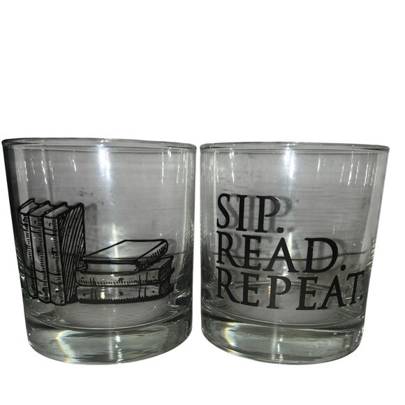 2 tumbler rocks glasses reading themed - Picture 1 of 4
